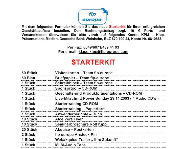 Bild: Formular f&uuml;r Starterkit, Oberteil