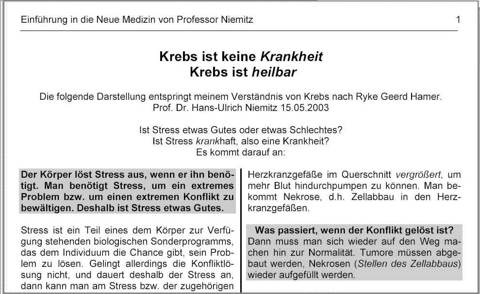 Einf&uuml;hrung in die Neue Medizin von Professor Niemitz