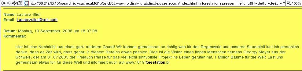Reklame fuer forestation.biz