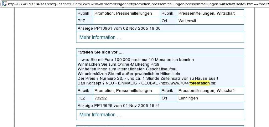 Reklame fuer forestation.biz