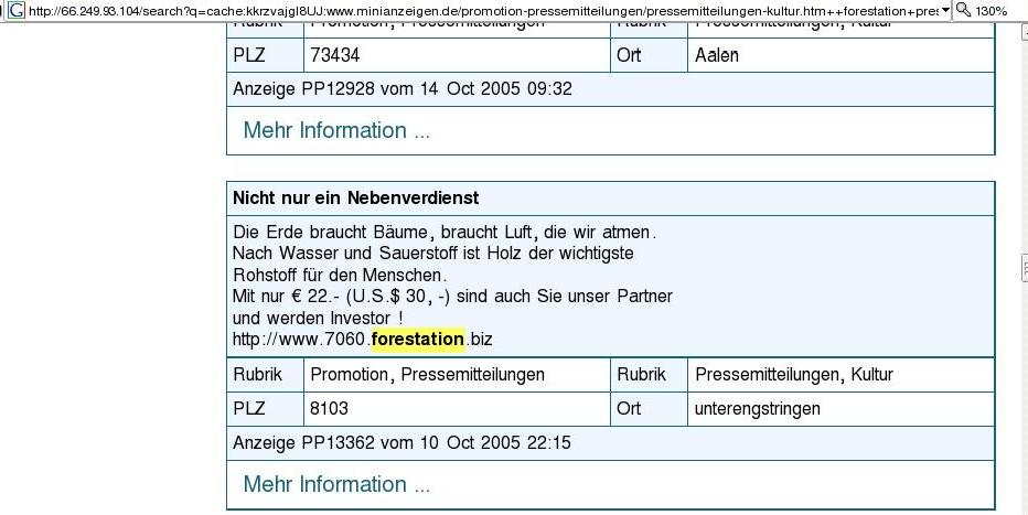 Reklame fuer forestation.biz