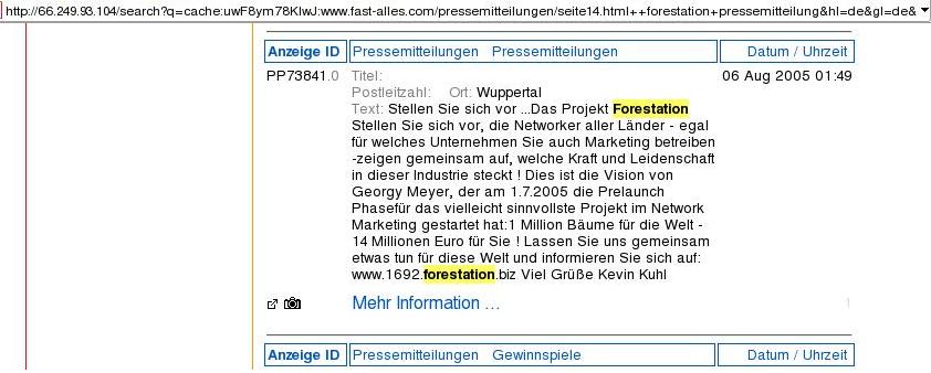 Reklame fuer forestation.biz
