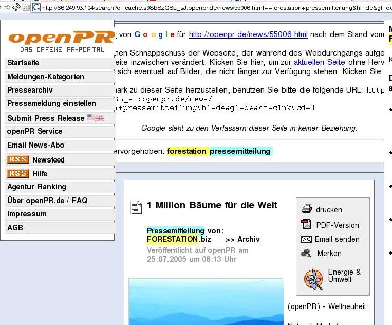Pressemitteilung fuer forestation.biz