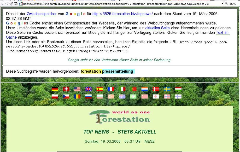 Reklameseite von forestation.biz