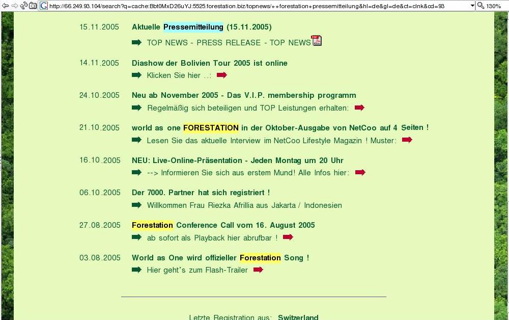 Reklameseite von forestation.biz