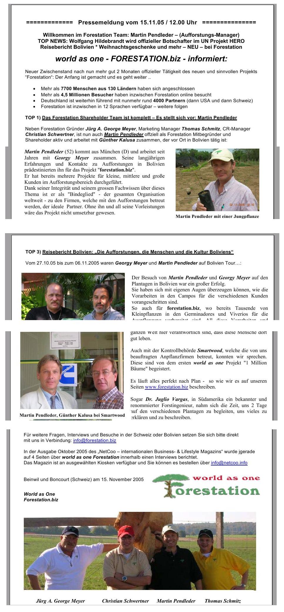 Screenshots aus der Pressemeldung von forestation.biz