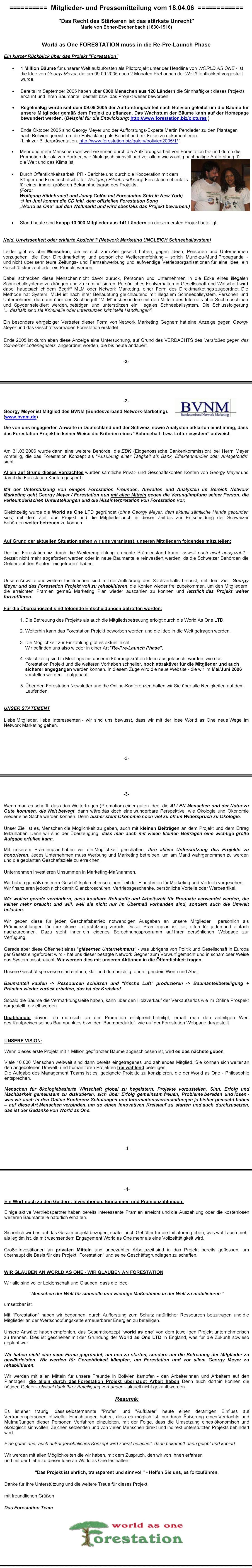 Pressemitteilung 18.4.2006 von forestation.biz