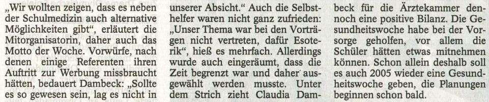 Bild: Artikel in der Nordsee-Zeitung
vom 11.9.2004, p18